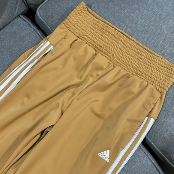 Adidas Track Pants in Gold with White Stripes slight flare - Picture 3 of 12